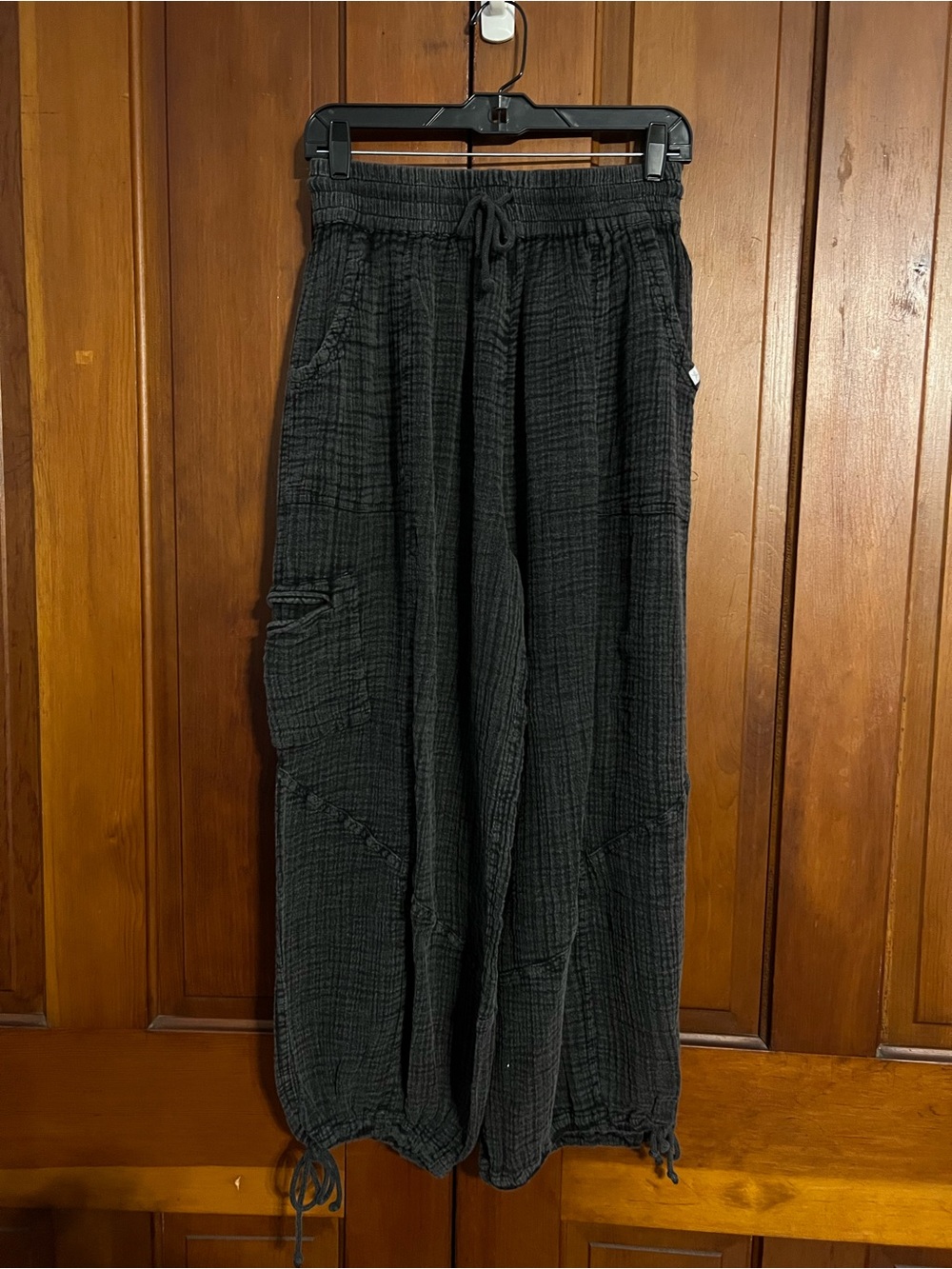 Out From Under 100% Cotton Wide Leg Cinched Gauze Pants Black Size Small - Picture 2 of 8